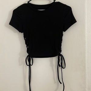 Lace up black crop top